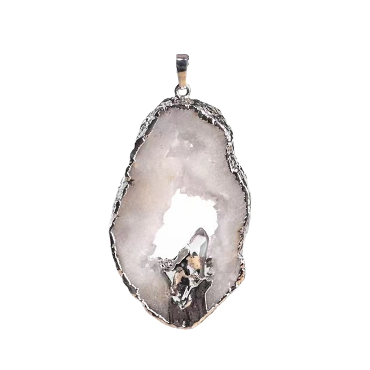 Silver Druzy Crystal Cave Pendant Necklace