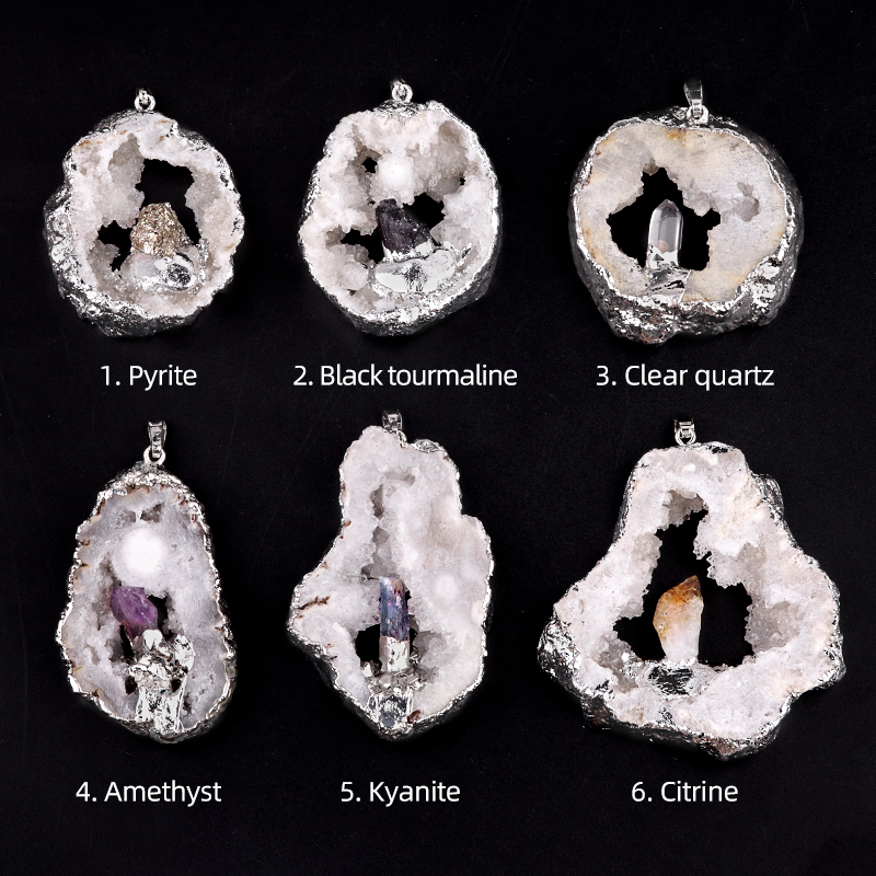 Silver Druzy Crystal Cave Pendant Necklace