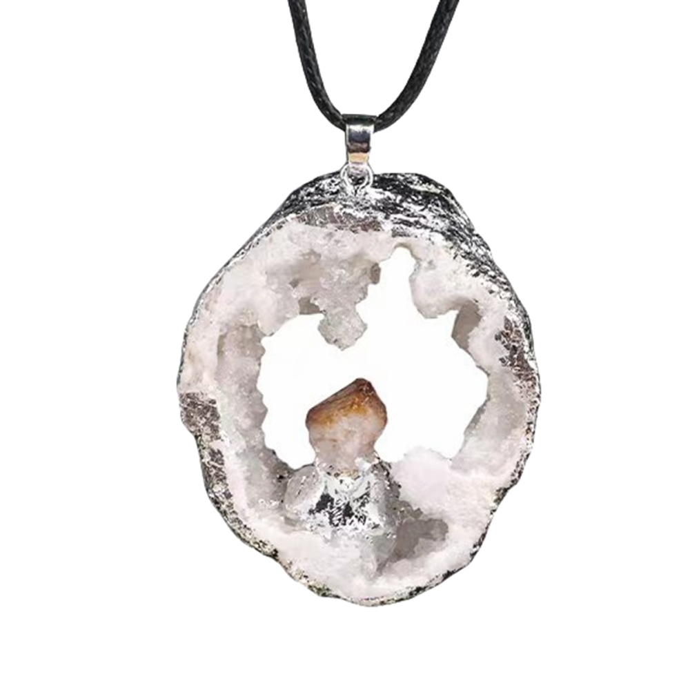 Silver Druzy Crystal Cave Pendant Necklace