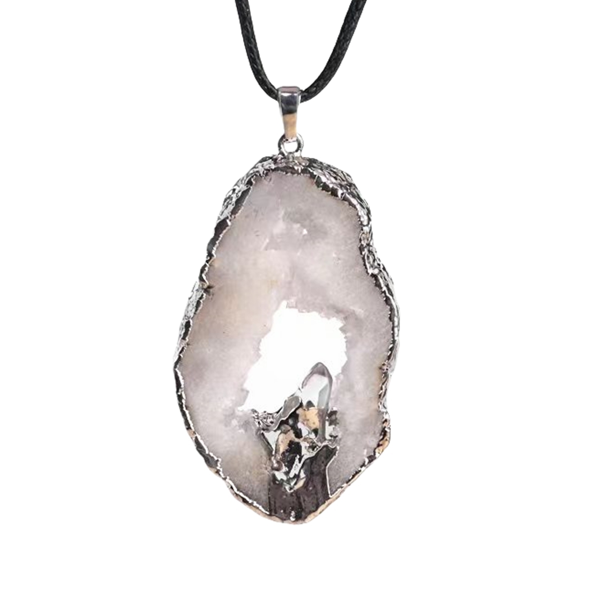 Silver Druzy Crystal Cave Pendant Necklace