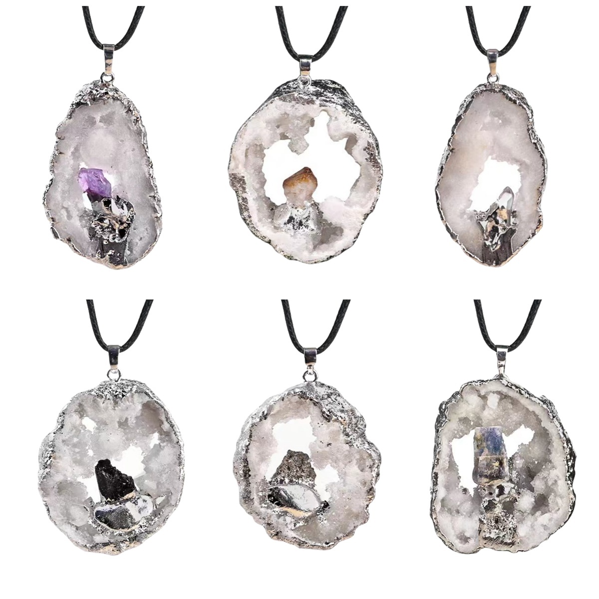 Silver Druzy Crystal Cave Pendant Necklace