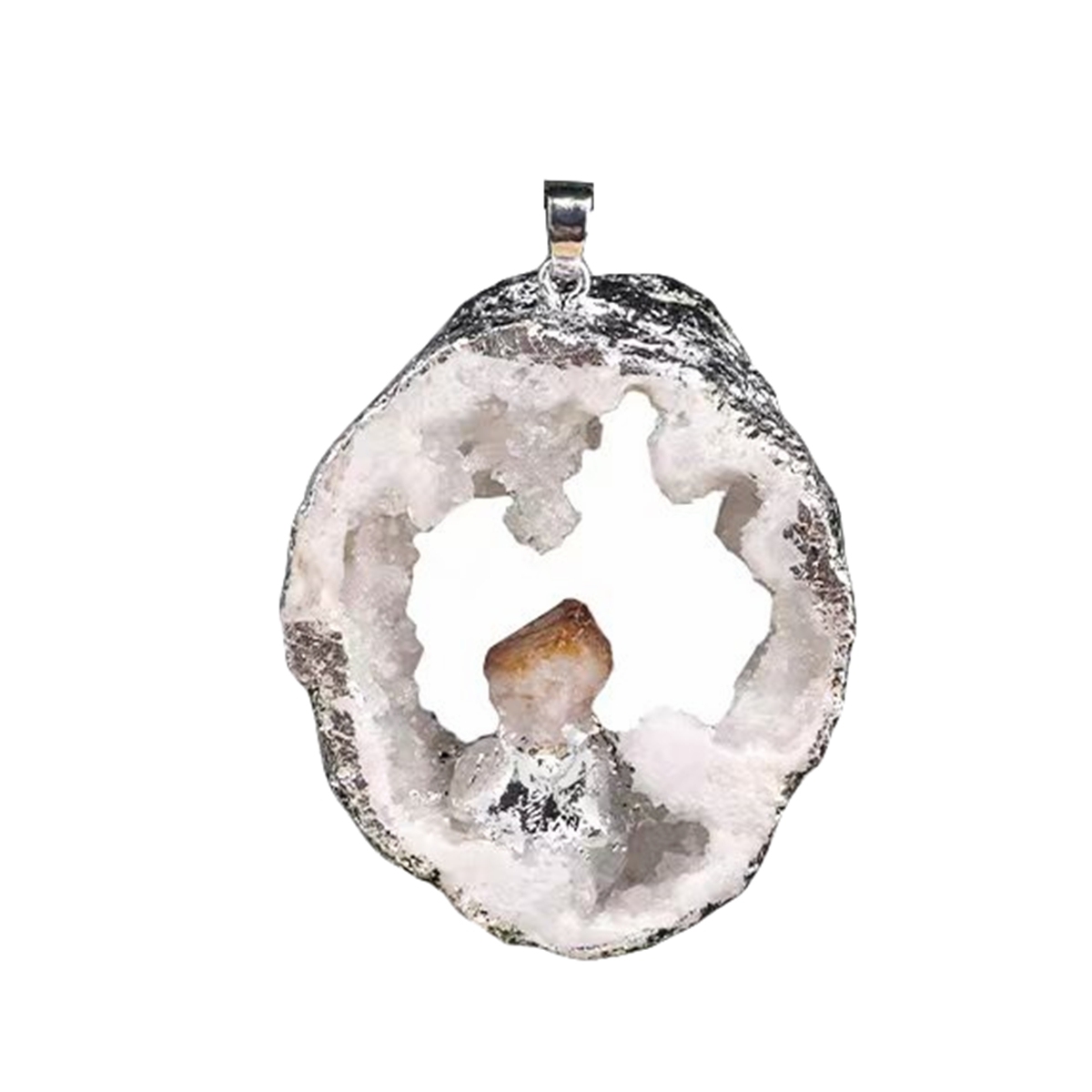 Silver Druzy Crystal Cave Pendant Necklace
