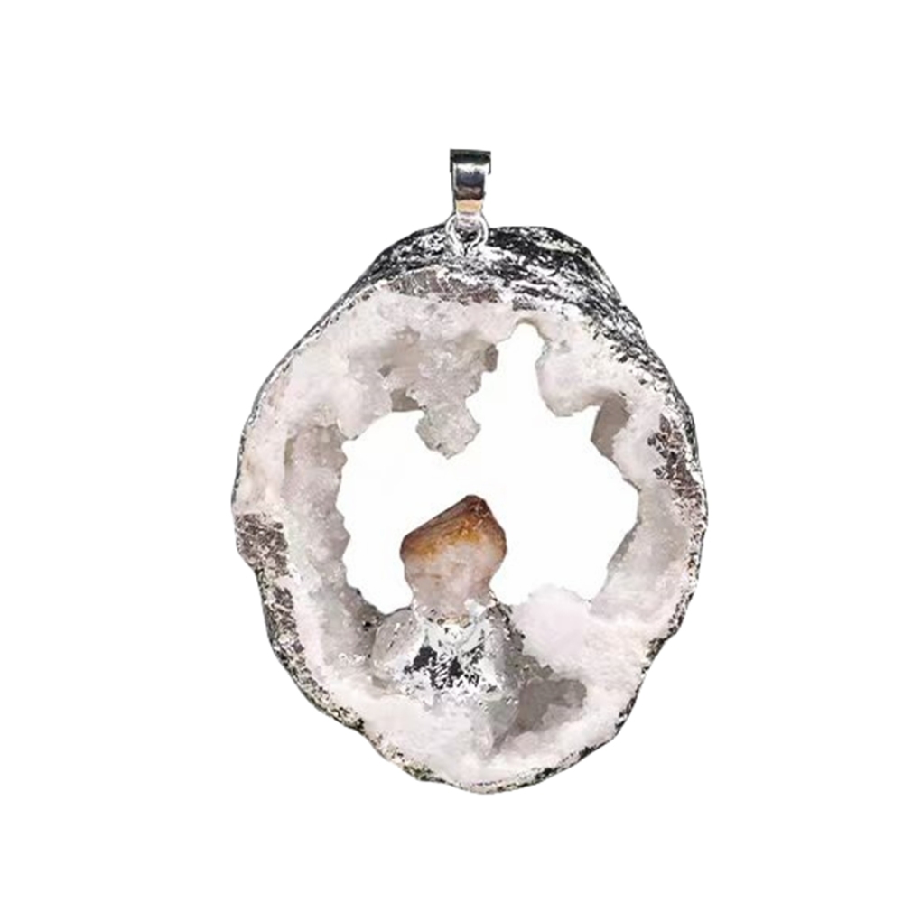 Silver Druzy Crystal Cave Pendant Necklace