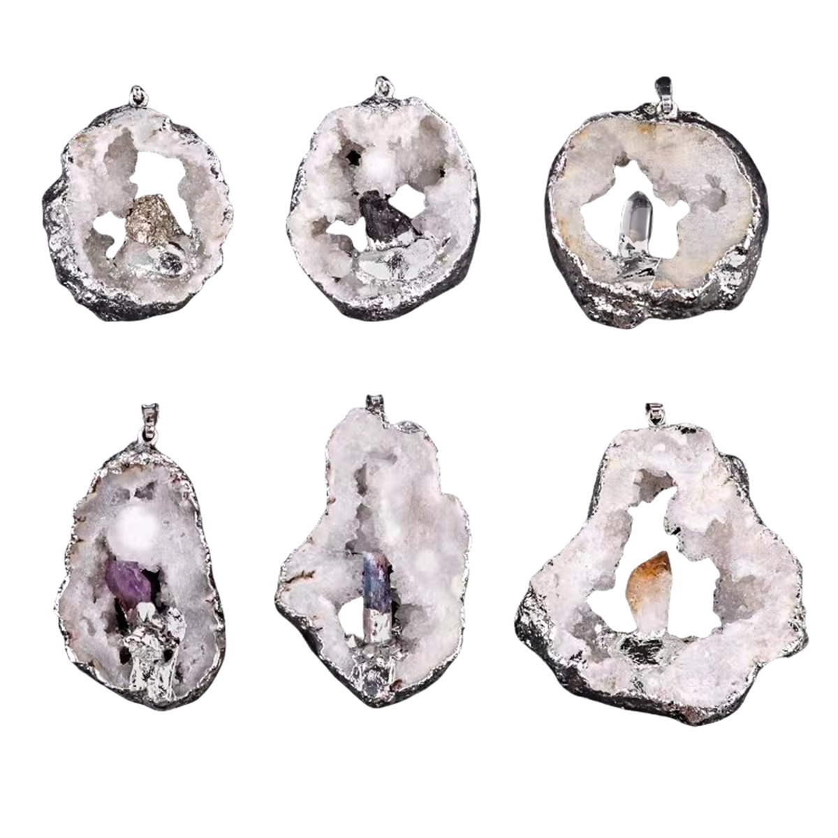Silver Druzy Crystal Cave Pendant Necklace