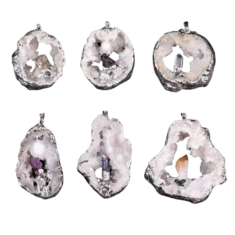 Silver Druzy Crystal Cave Pendant Necklace