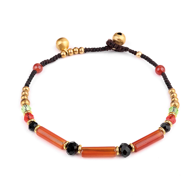 Natural Stone Tube Beads Handmade Woven Silver Bell Bracelets for Women Girls