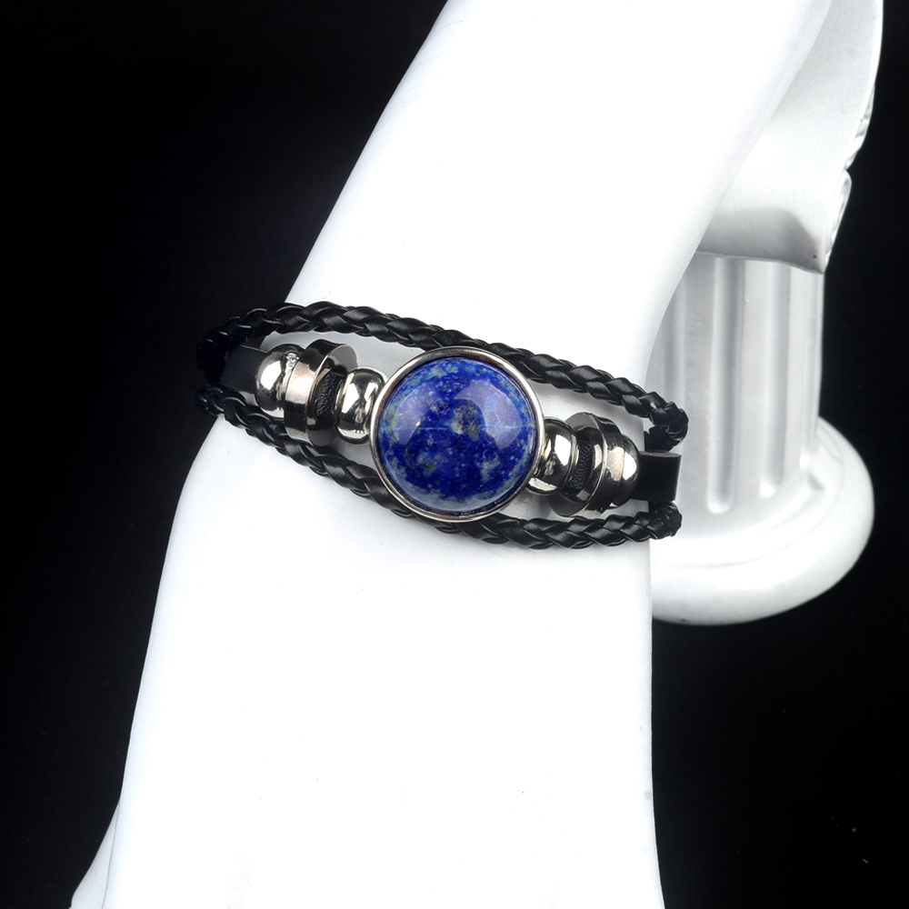 Natural Gemstone 20MM Cabs Handmade Woven Leather Bracelets for Women Men