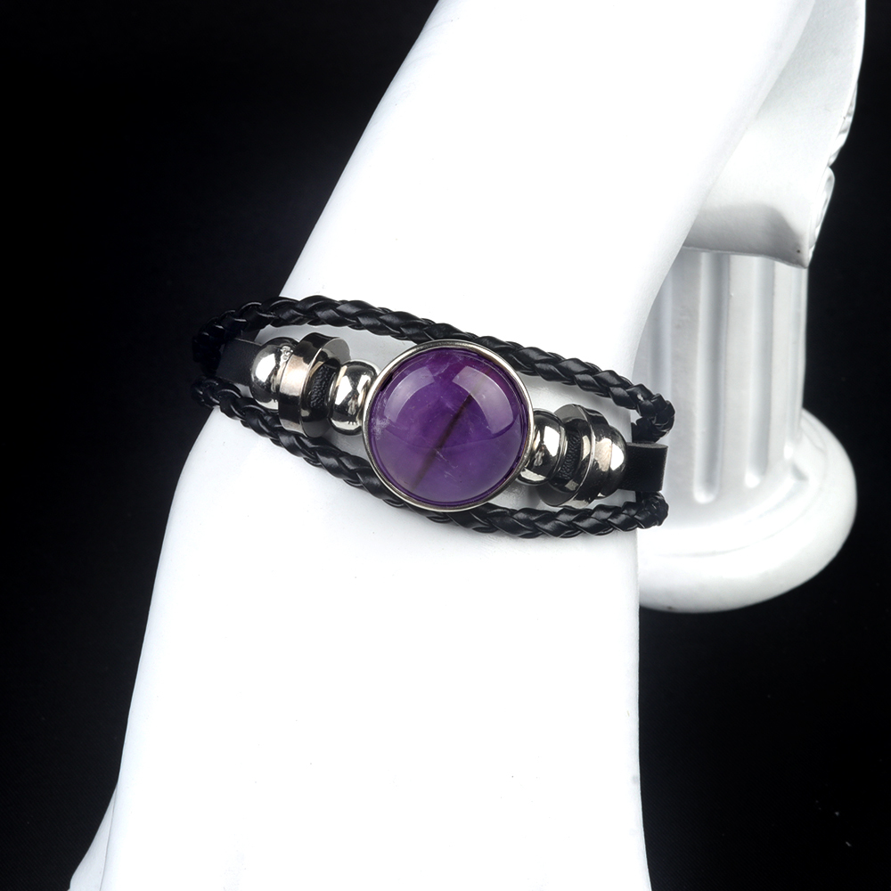 Natural Gemstone 20MM Cabs Handmade Woven Leather Bracelets for Women Men