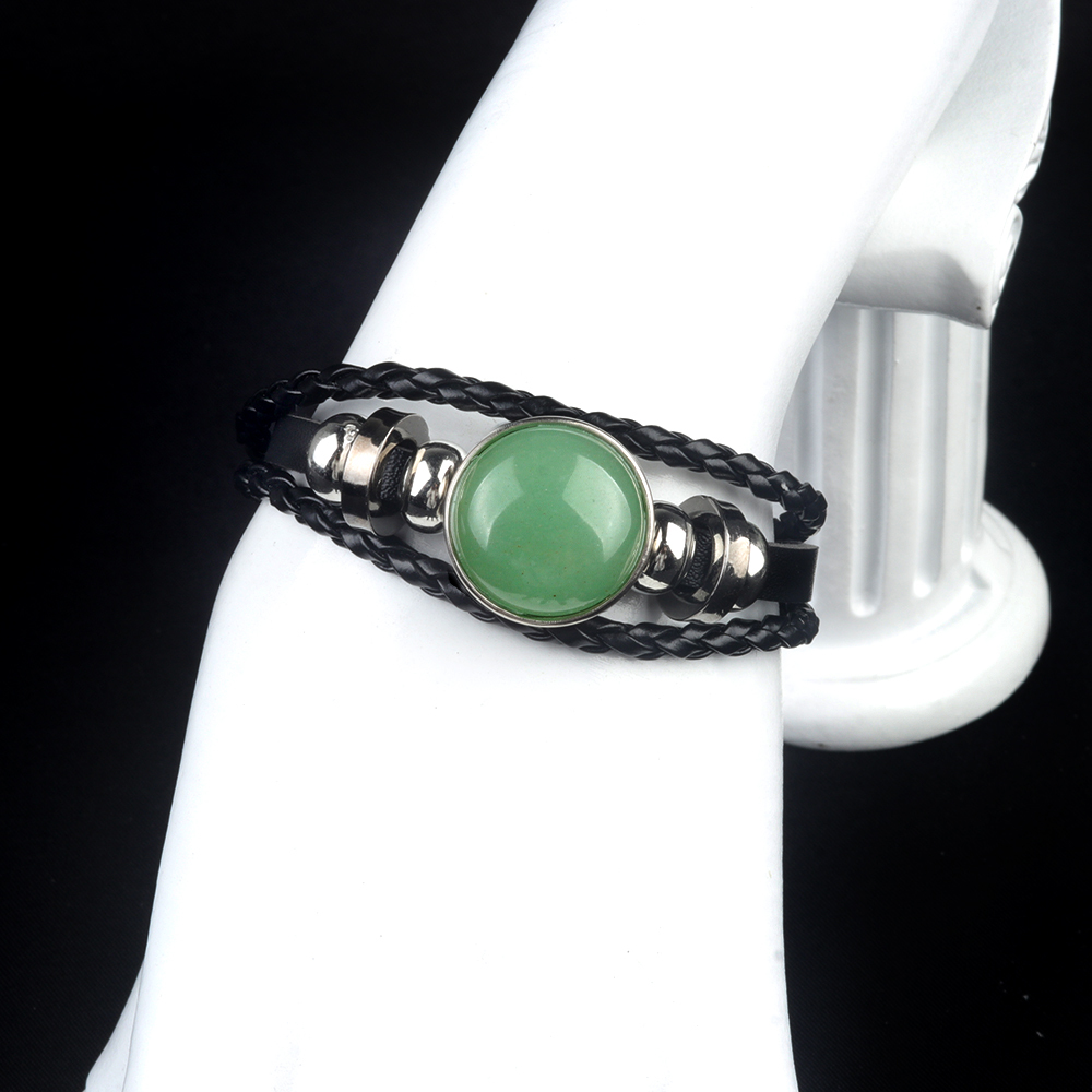 Natural Gemstone 20MM Cabs Handmade Woven Leather Bracelets for Women Men