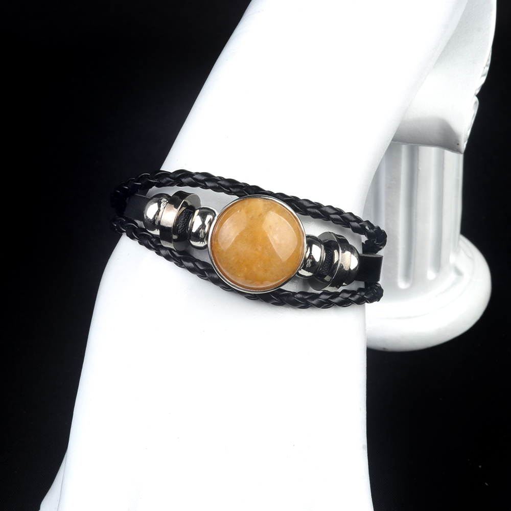 Natural Gemstone 20MM Cabs Handmade Woven Leather Bracelets for Women Men