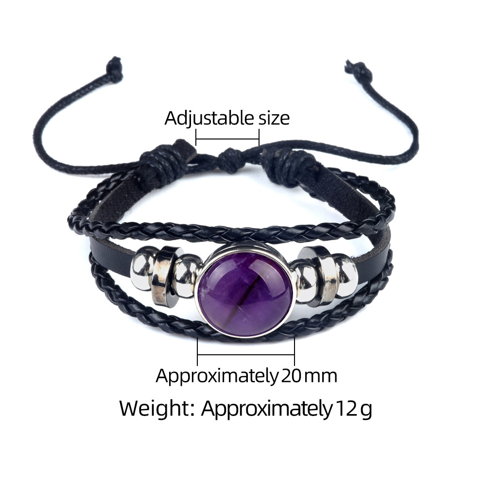 Natural Gemstone 20MM Cabs Handmade Woven Leather Bracelets for Women Men