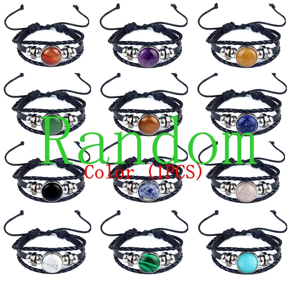 Natural Gemstone 20MM Cabs Handmade Woven Leather Bracelets for Women Men