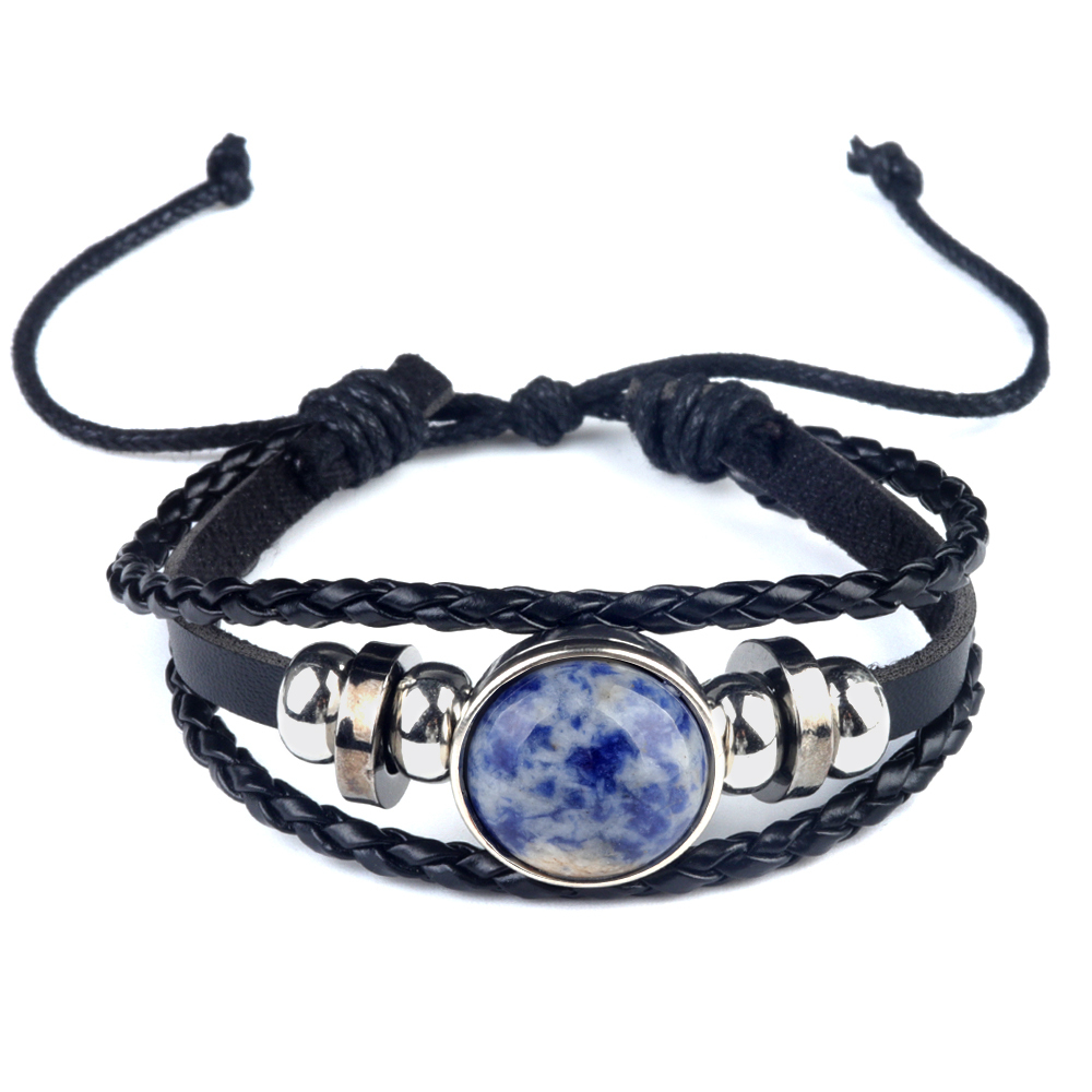 Natural Gemstone 20MM Cabs Handmade Woven Leather Bracelets for Women Men
