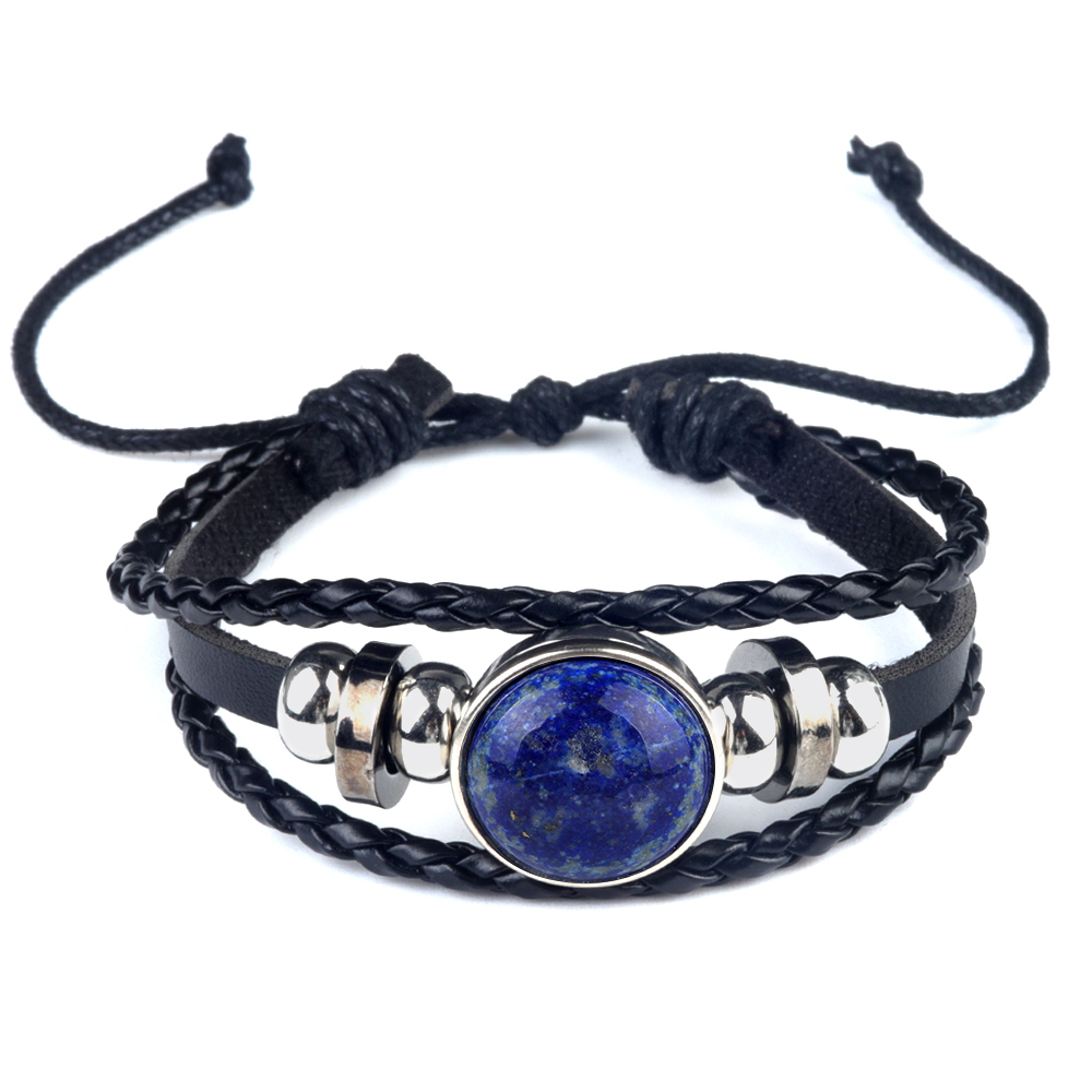 Natural Gemstone 20MM Cabs Handmade Woven Leather Bracelets for Women Men