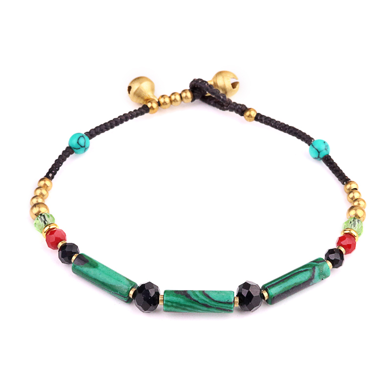 Natural Stone Tube Beads Handmade Woven Silver Bell Bracelets for Women Girls