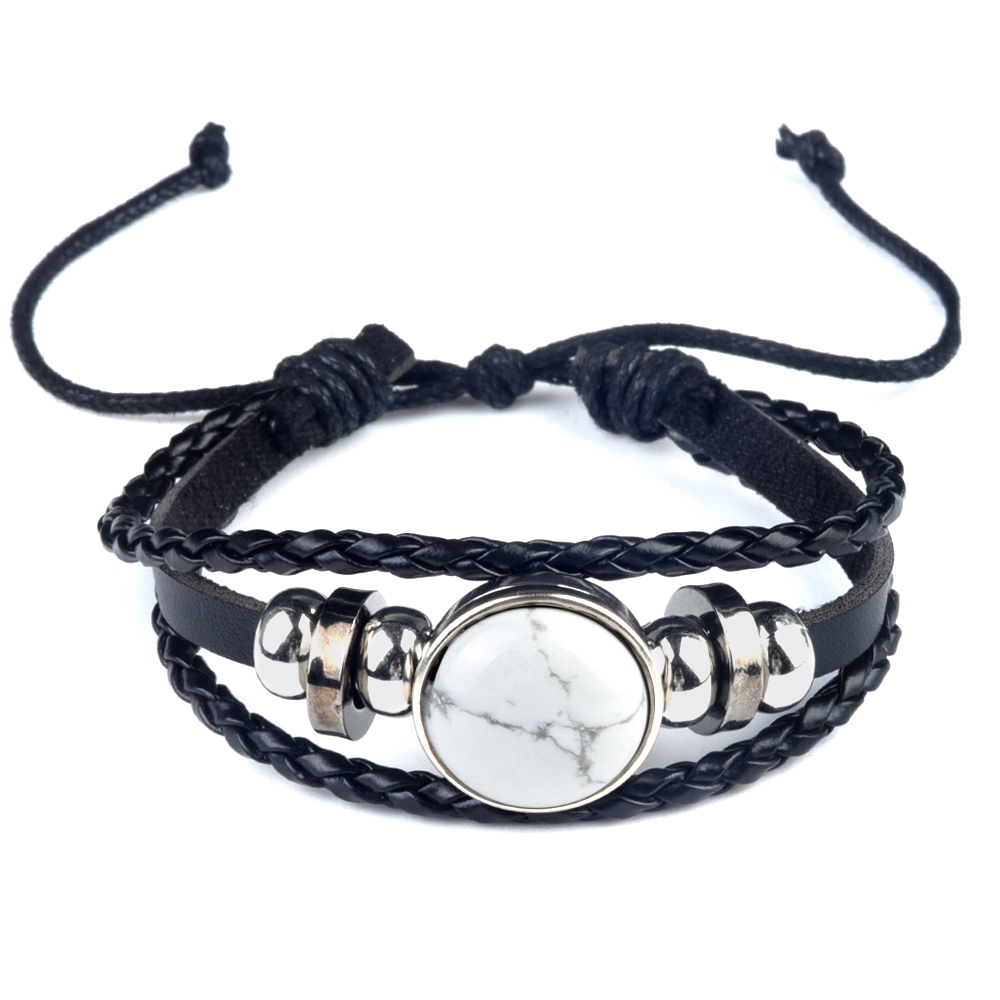 Natural Gemstone 20MM Cabs Handmade Woven Leather Bracelets for Women Men