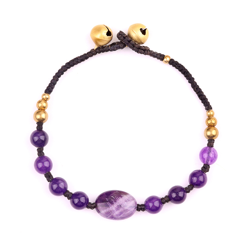 Natural Stone Stone Beads Handmade Woven Silver Bell Bracelets for Women Girls