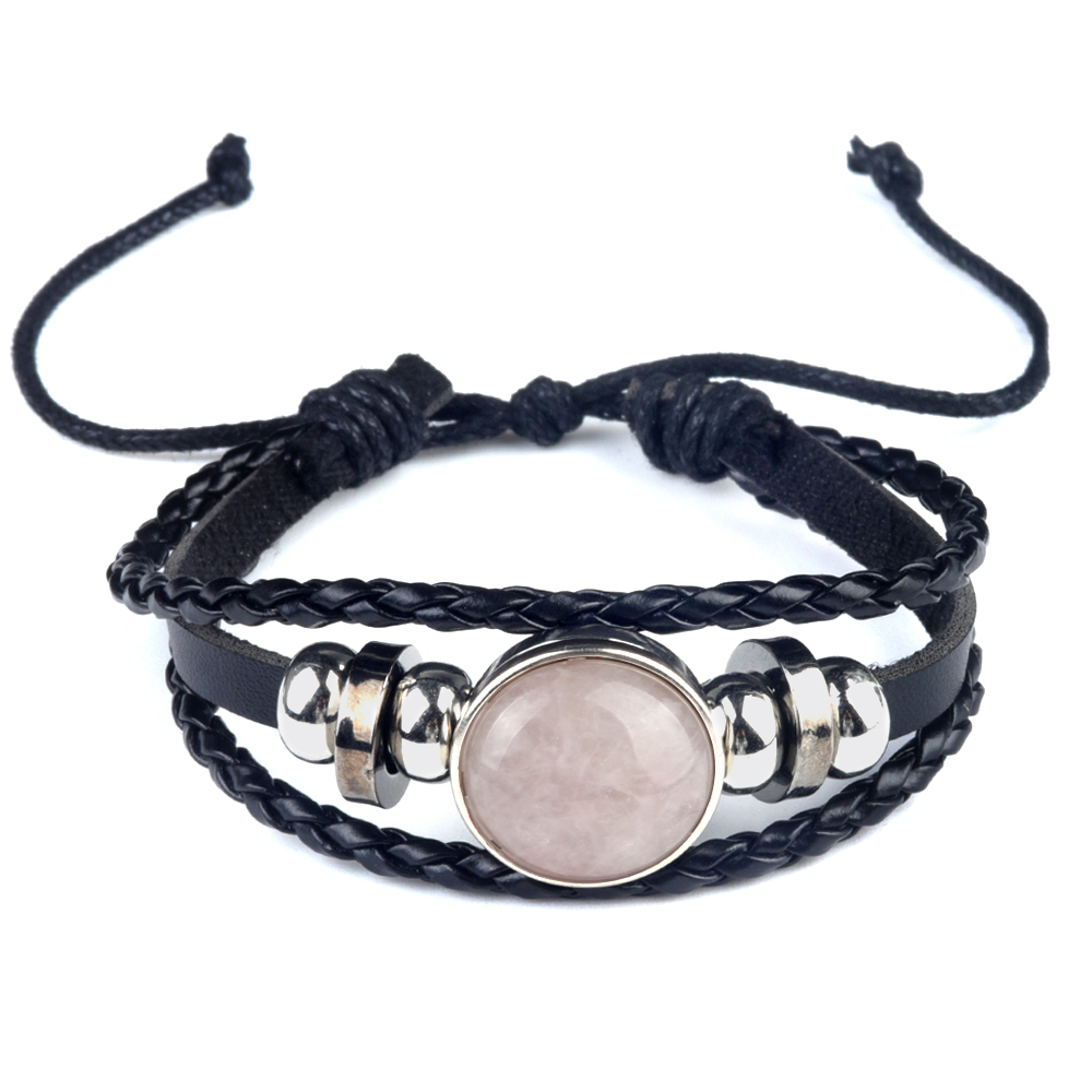 Natural Gemstone 20MM Cabs Handmade Woven Leather Bracelets for Women Men