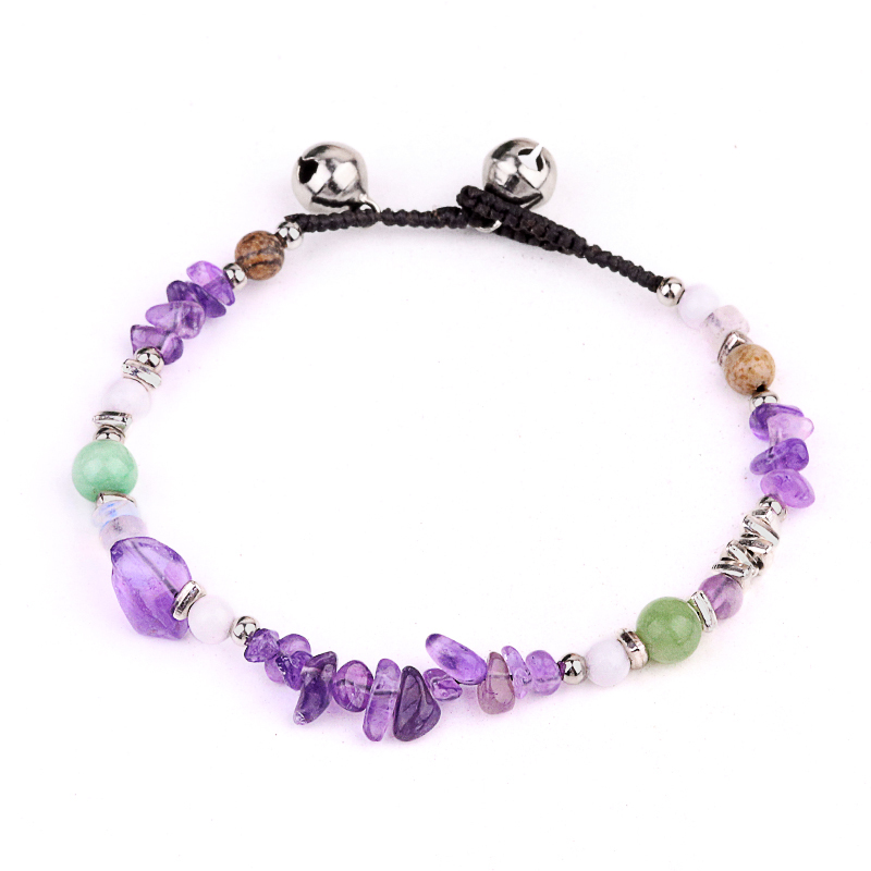 Chip Stone Beads Handmade Woven Silver Bell Bracelets for Women Girls
