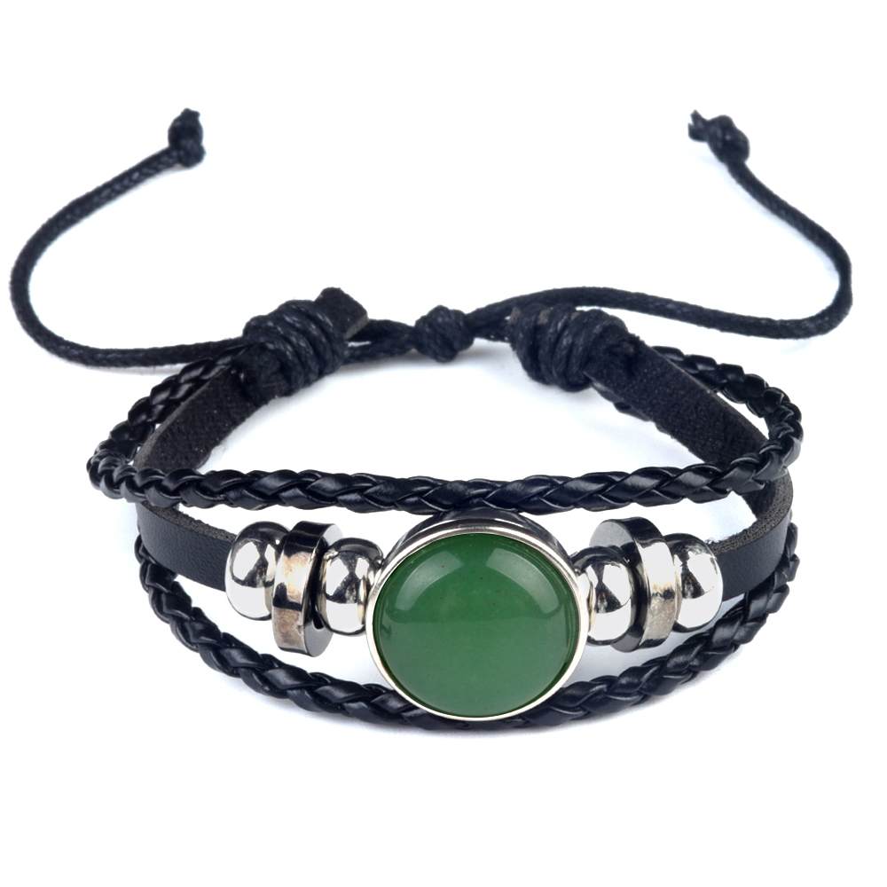 Natural Gemstone 20MM Cabs Handmade Woven Leather Bracelets for Women Men