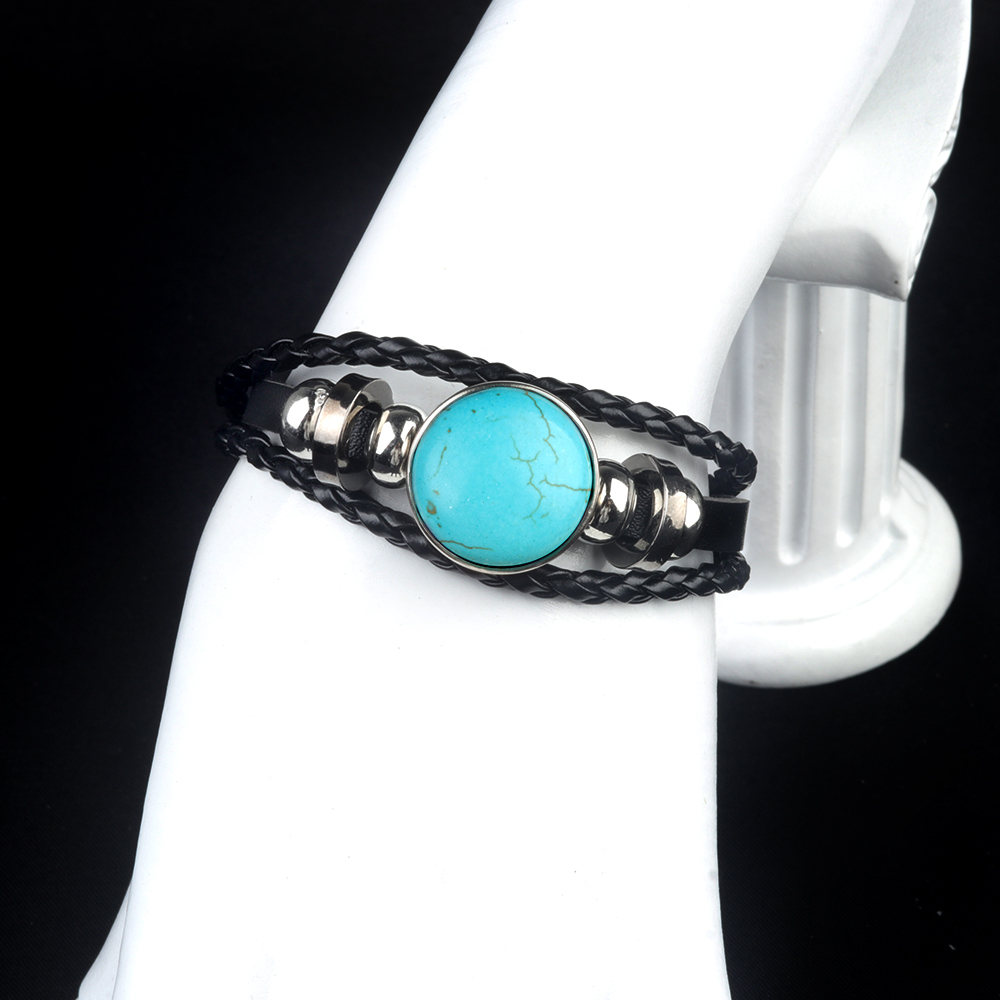 Natural Gemstone 20MM Cabs Handmade Woven Leather Bracelets for Women Men