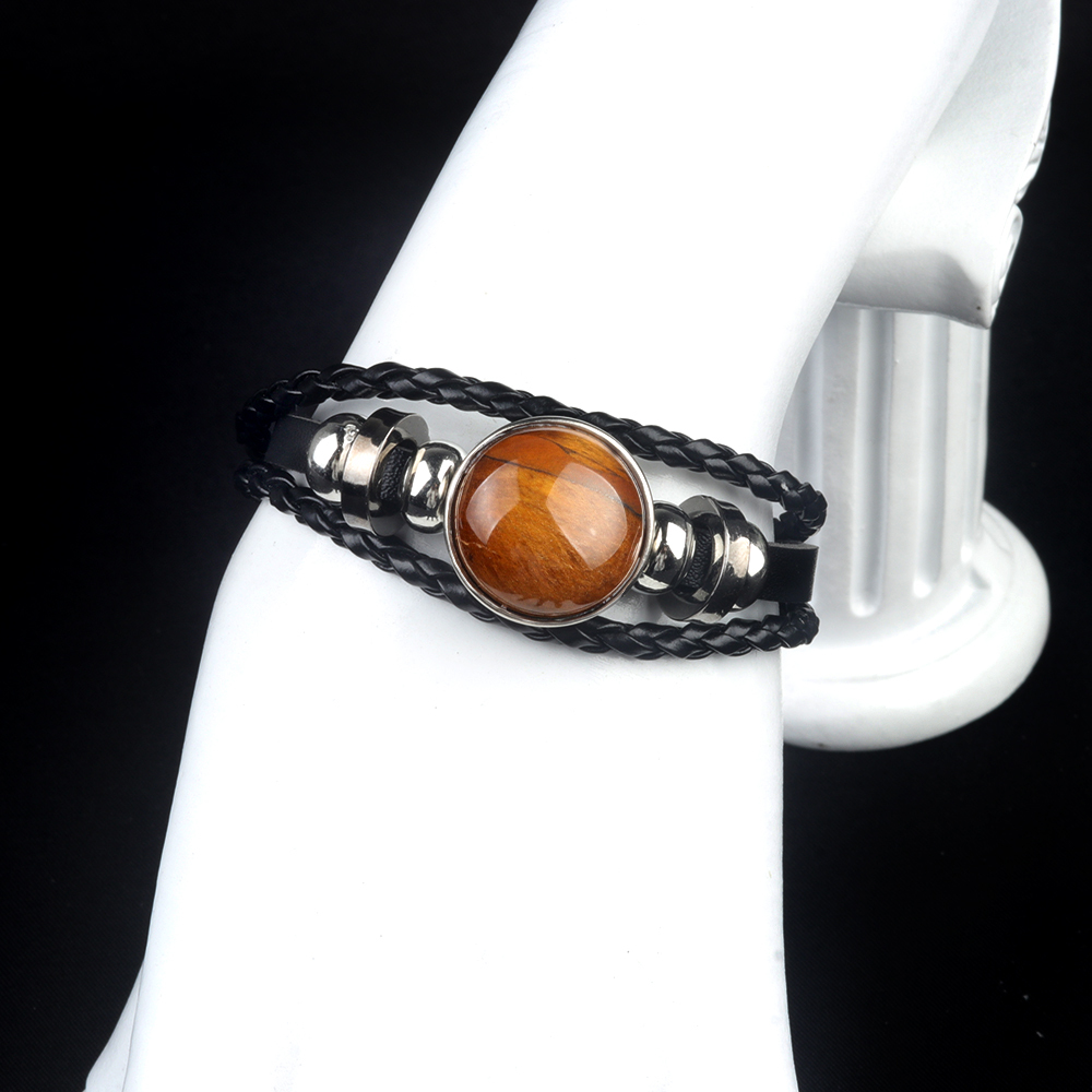 Natural Gemstone 20MM Cabs Handmade Woven Leather Bracelets for Women Men