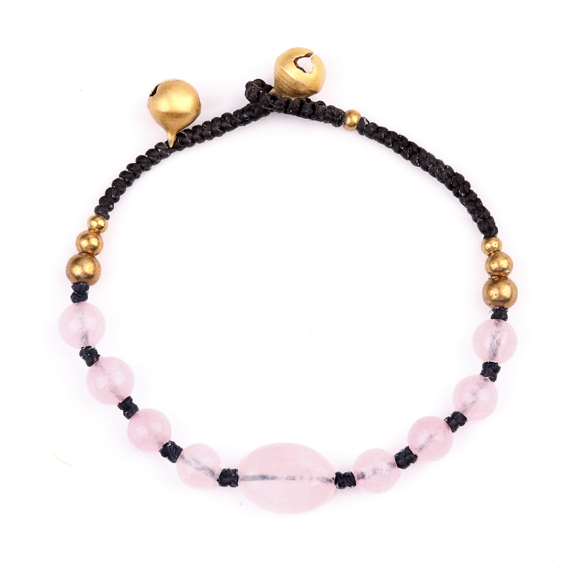 Natural Stone Stone Beads Handmade Woven Silver Bell Bracelets for Women Girls