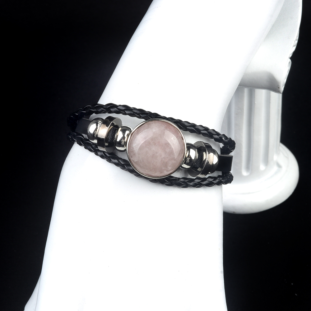 Natural Gemstone 20MM Cabs Handmade Woven Leather Bracelets for Women Men