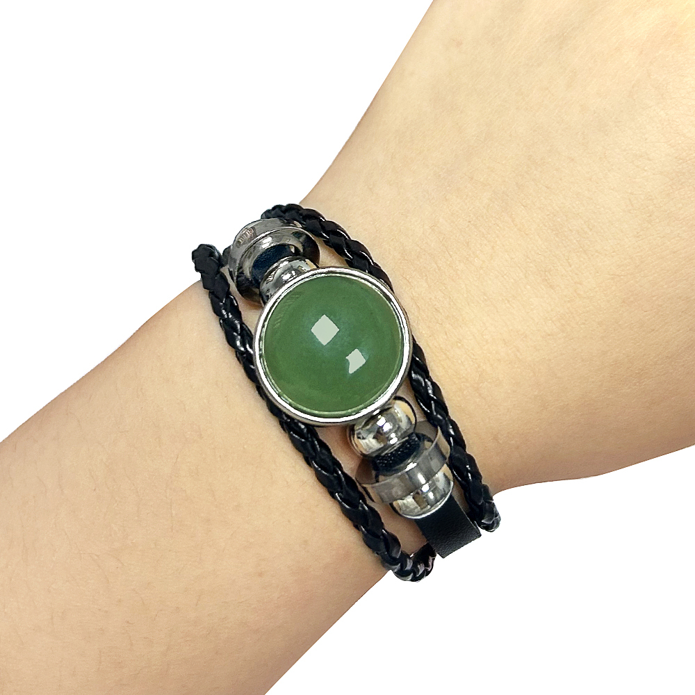 Natural Gemstone 20MM Cabs Handmade Woven Leather Bracelets for Women Men