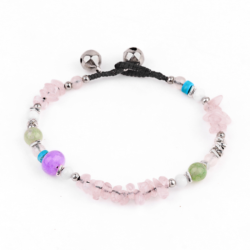 Chip Stone Beads Handmade Woven Silver Bell Bracelets for Women Girls