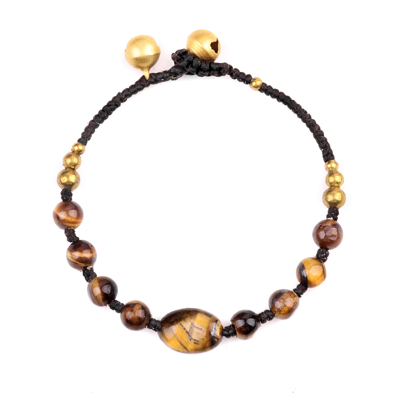 Natural Stone Stone Beads Handmade Woven Silver Bell Bracelets for Women Girls
