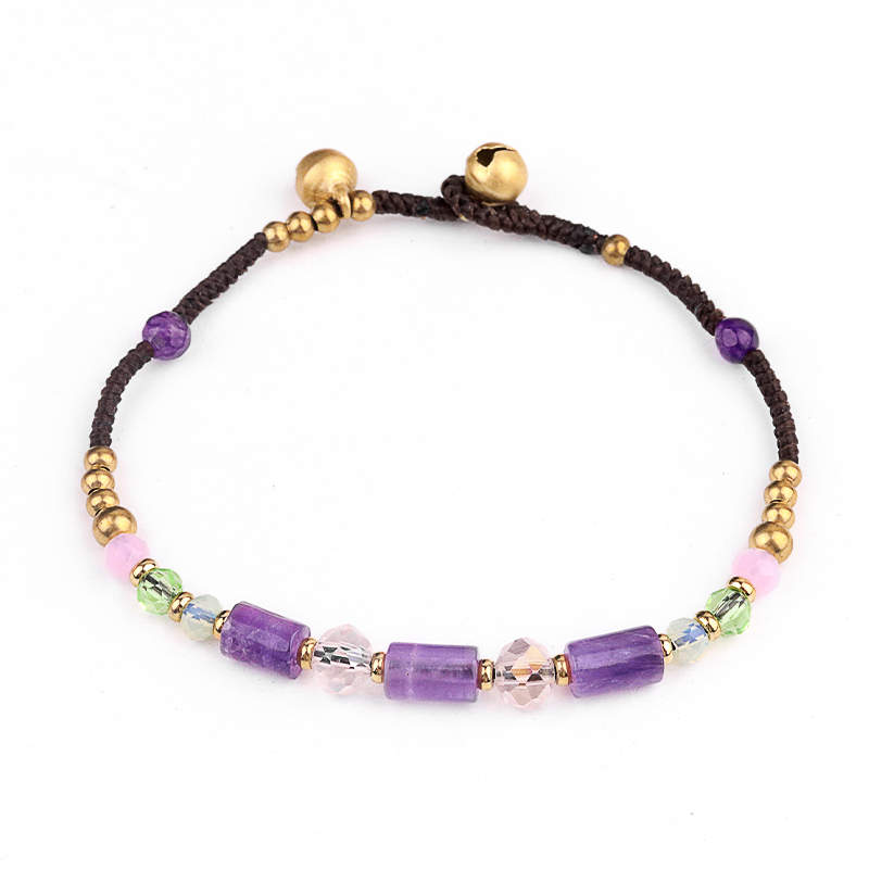 Natural Stone Tube Beads Handmade Woven Silver Bell Bracelets for Women Girls