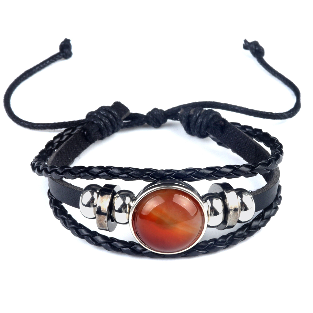 Natural Gemstone 20MM Cabs Handmade Woven Leather Bracelets for Women Men