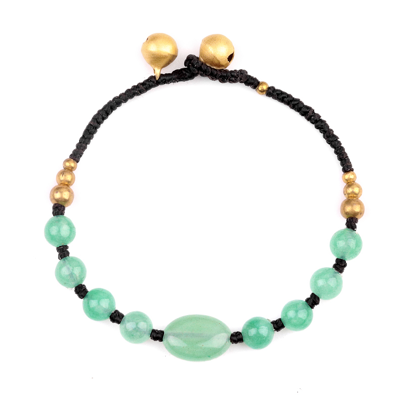 Natural Stone Stone Beads Handmade Woven Silver Bell Bracelets for Women Girls
