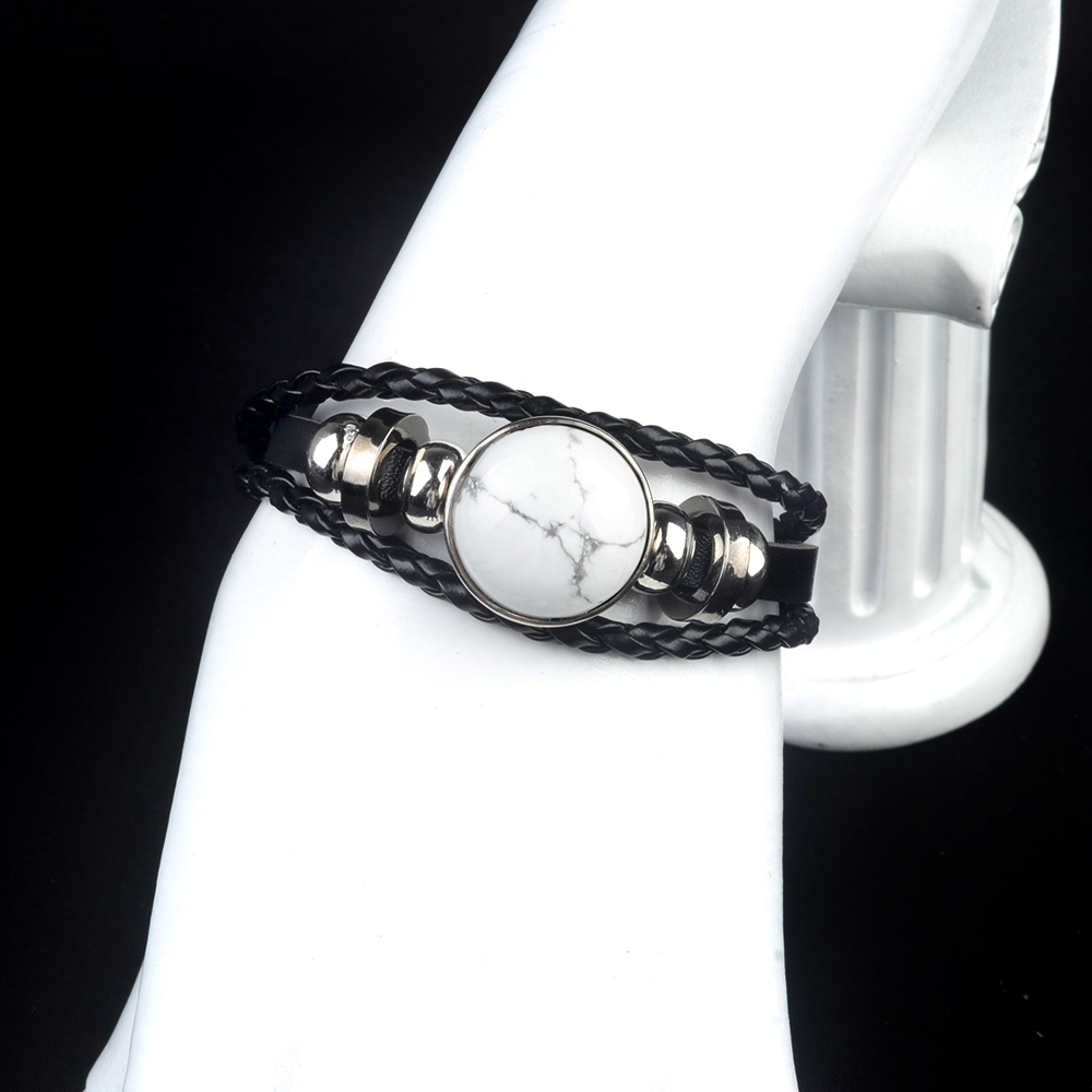 Natural Gemstone 20MM Cabs Handmade Woven Leather Bracelets for Women Men
