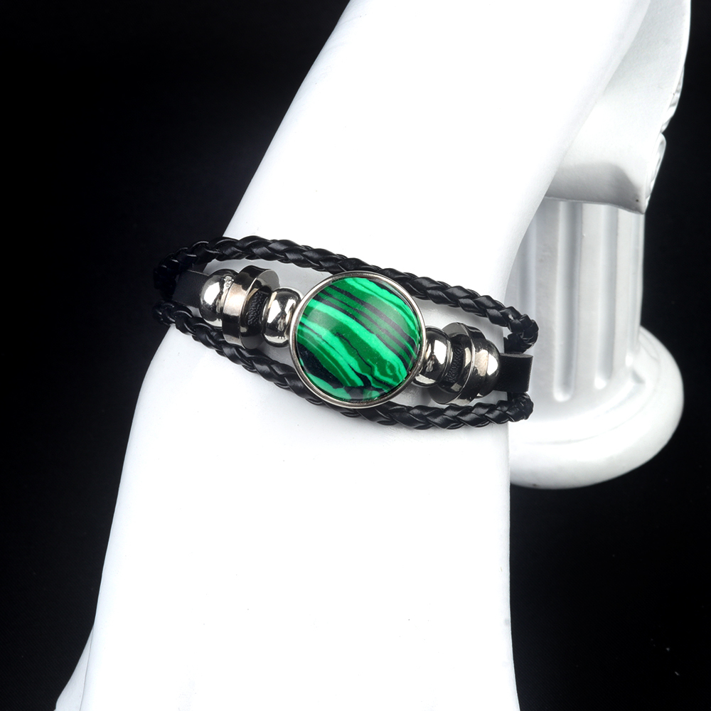 Natural Gemstone 20MM Cabs Handmade Woven Leather Bracelets for Women Men