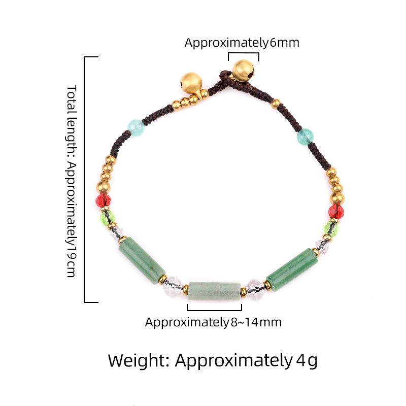 Natural Stone Tube Beads Handmade Woven Silver Bell Bracelets for Women Girls