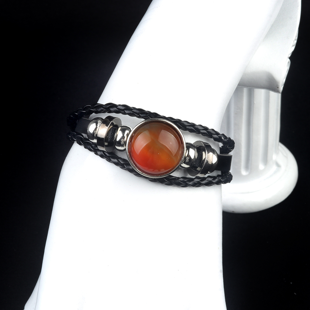Natural Gemstone 20MM Cabs Handmade Woven Leather Bracelets for Women Men