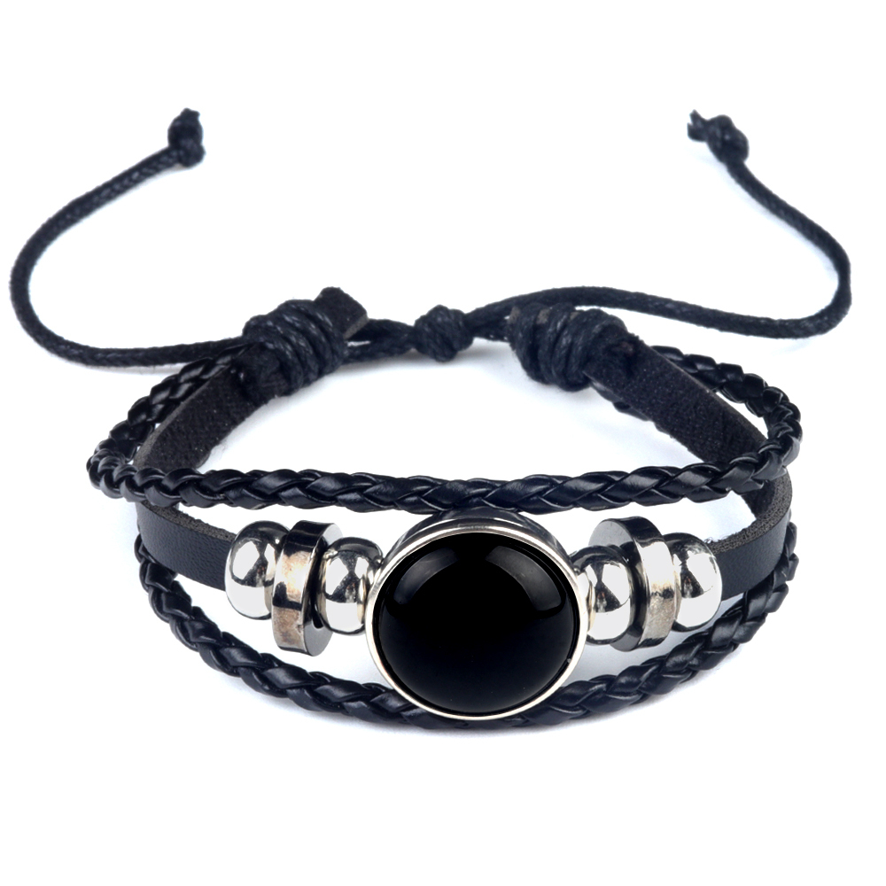 Natural Gemstone 20MM Cabs Handmade Woven Leather Bracelets for Women Men