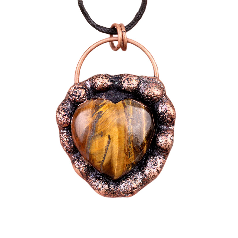 Handmade Gemstone Heart  Retro Red Copper Pendant（Approx 40-45mm）