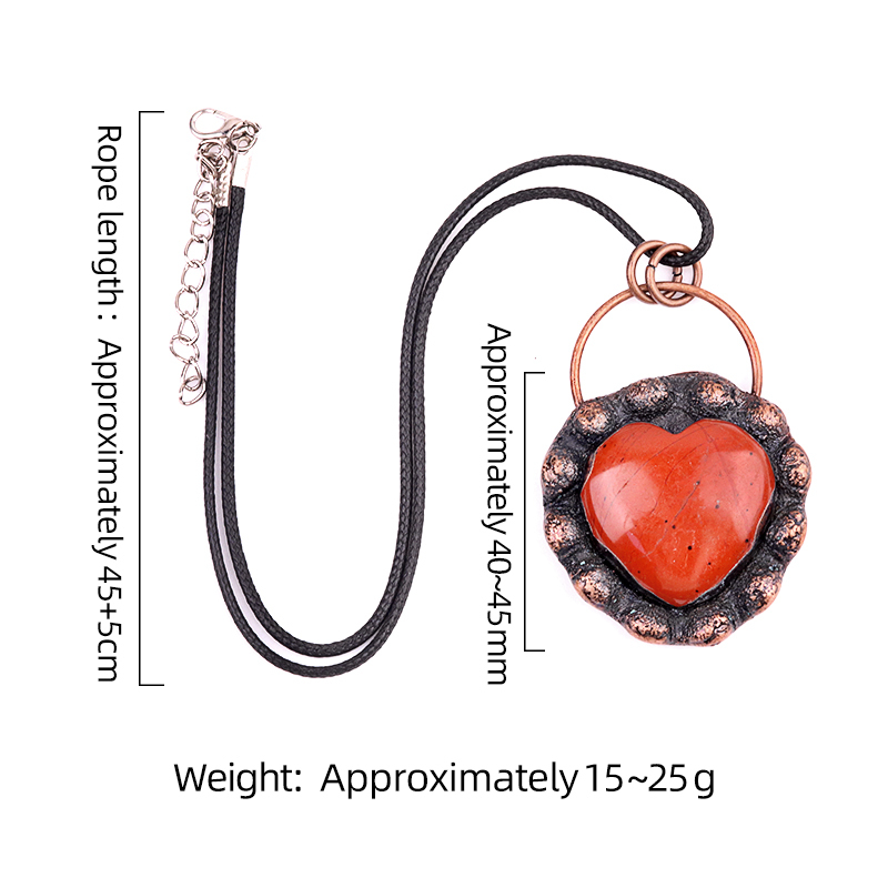 Handmade Gemstone Heart  Retro Red Copper Pendant（Approx 40-45mm）
