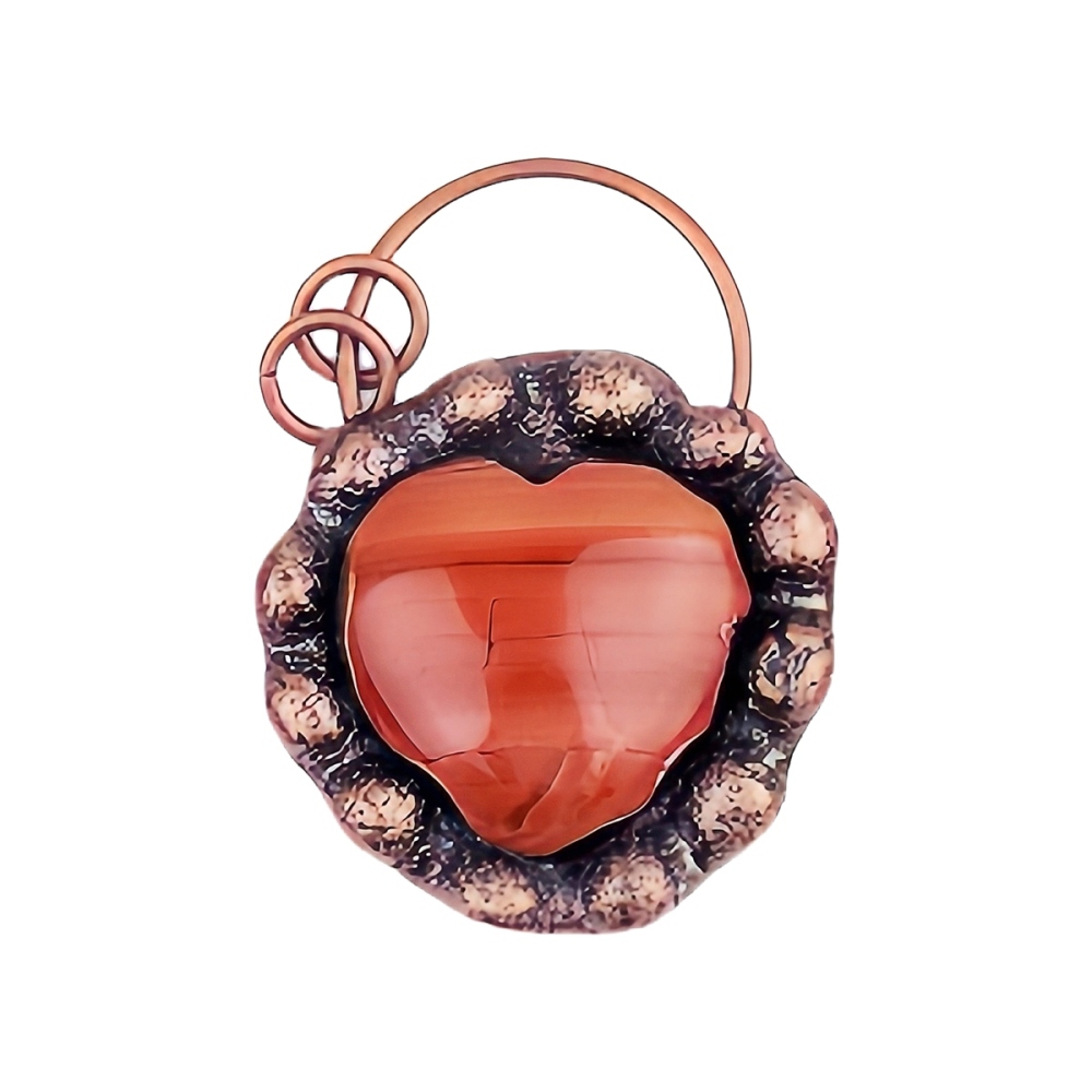 Handmade Gemstone Heart  Retro Red Copper Pendant（Approx 40-45mm）
