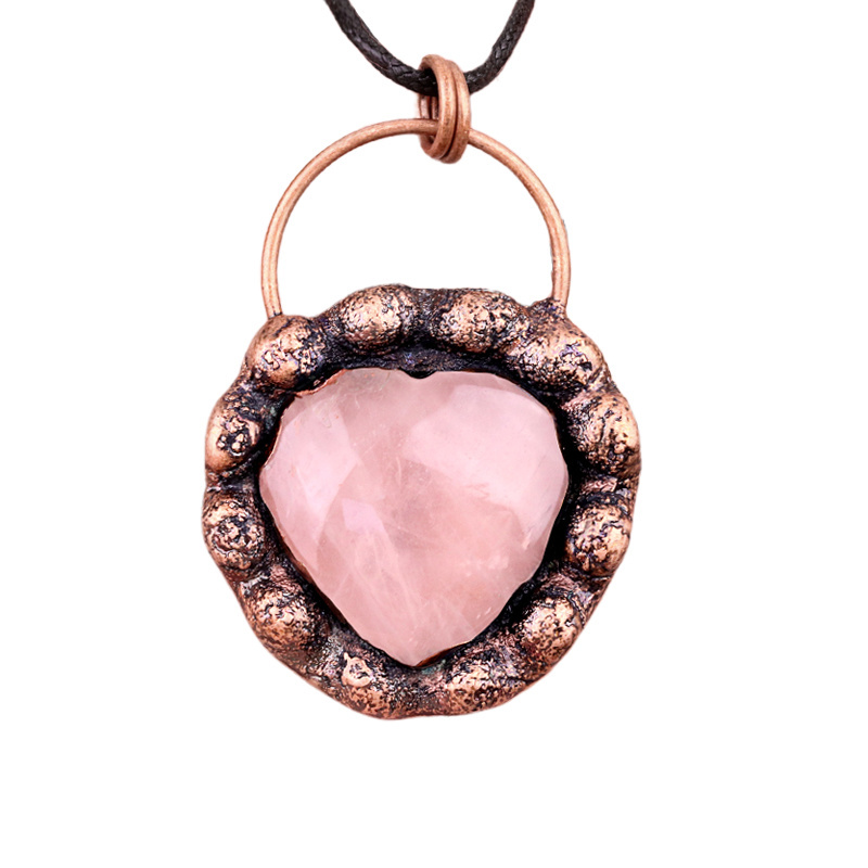 Handmade Gemstone Heart  Retro Red Copper Pendant（Approx 40-45mm）