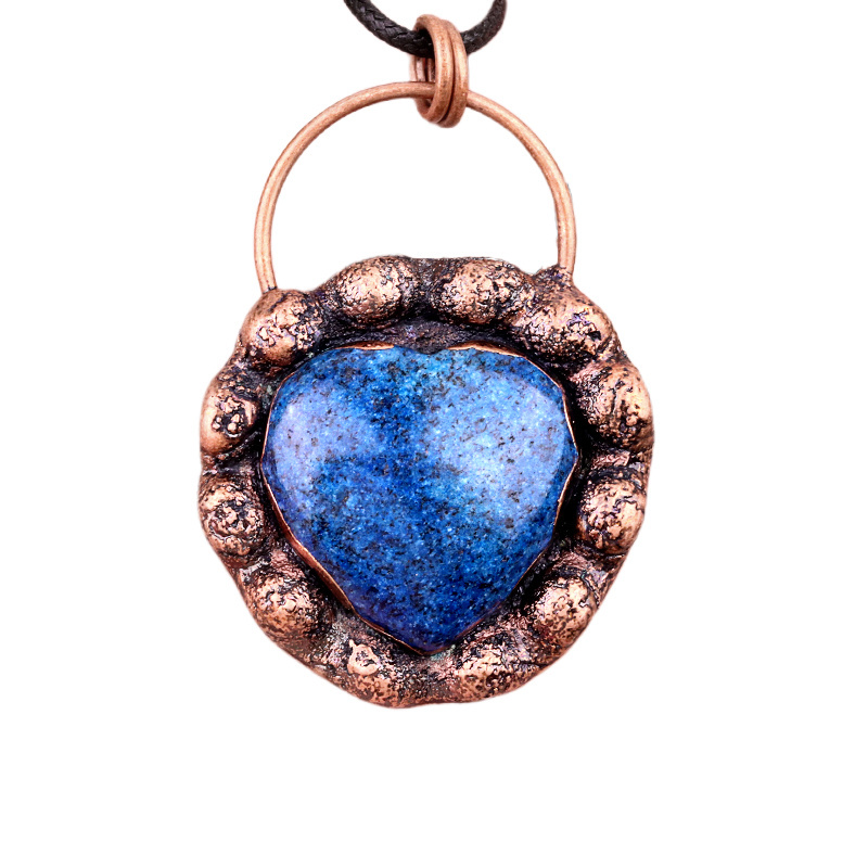 Handmade Gemstone Heart  Retro Red Copper Pendant（Approx 40-45mm）