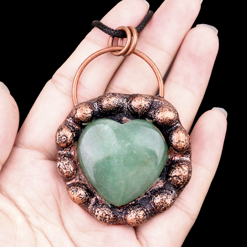Handmade Gemstone Heart  Retro Red Copper Pendant（Approx 40-45mm）