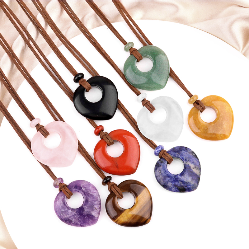 Gemstone 40MM Love Heart Stone Pendant for Making Jewelry