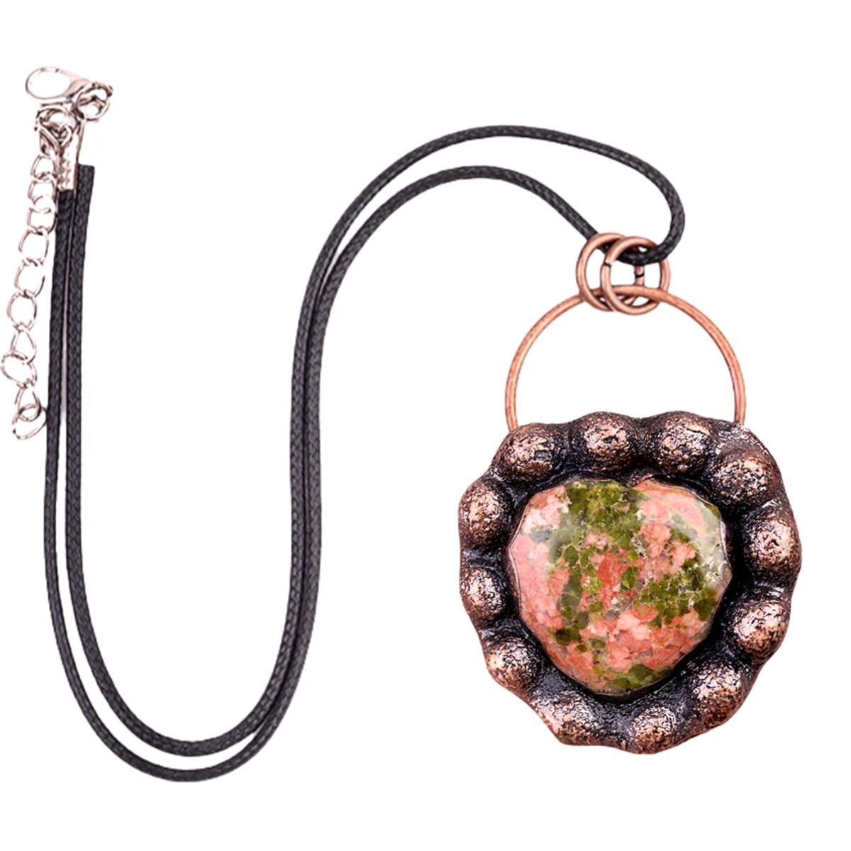 Handmade Gemstone Heart  Retro Red Copper Pendant（Approx 40-45mm）