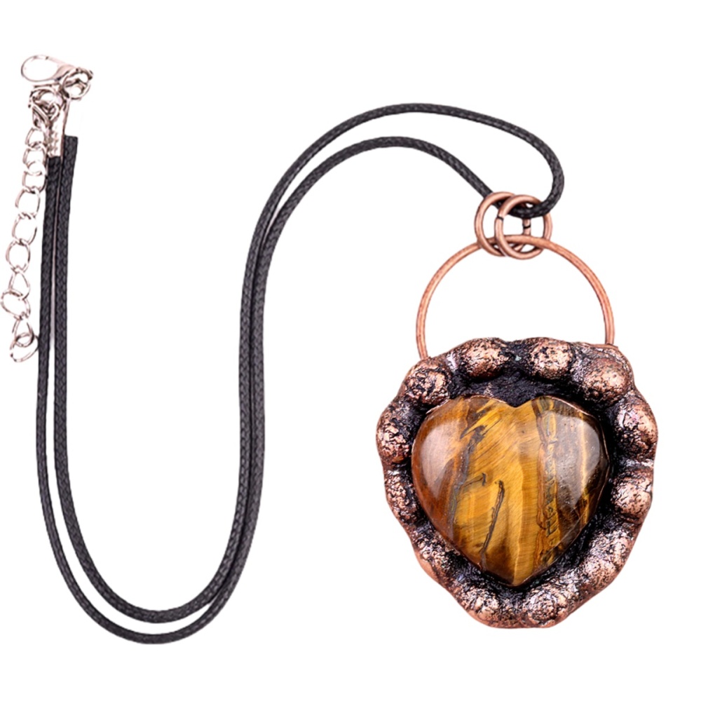 Handmade Gemstone Heart  Retro Red Copper Pendant（Approx 40-45mm）