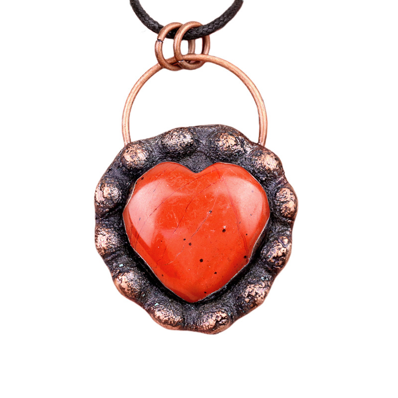 Handmade Gemstone Heart  Retro Red Copper Pendant（Approx 40-45mm）