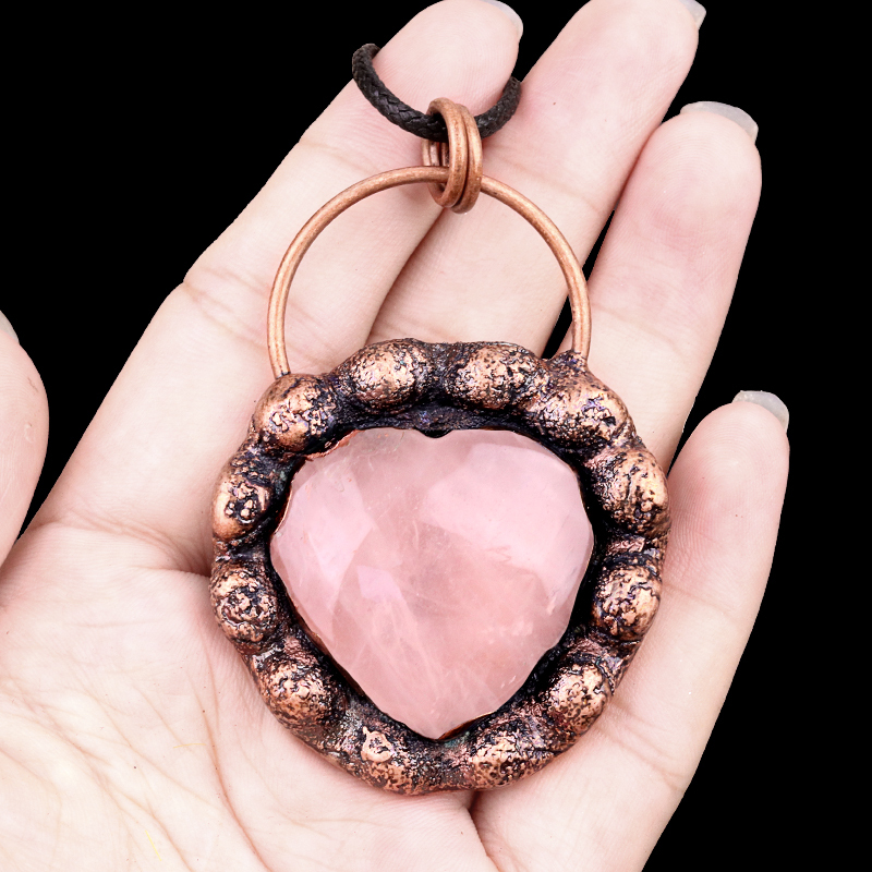 Handmade Gemstone Heart  Retro Red Copper Pendant（Approx 40-45mm）